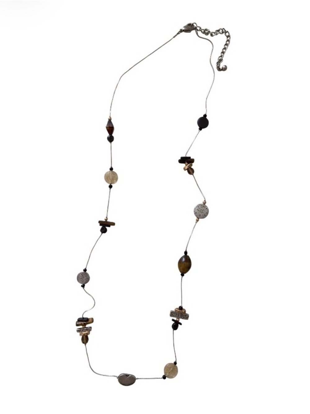 Chico’s Strength and Inspire Delicate Mixed Bead Long Necklace in Brown and Gold